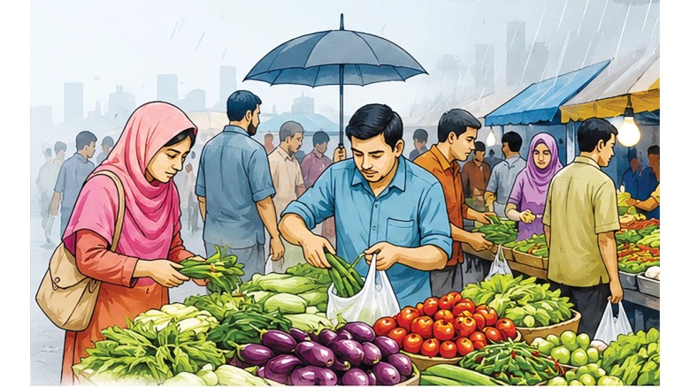 বাজারে ক্রেতাস্বল্পতা, তবু দাম চড়া মুরগি-সবজির