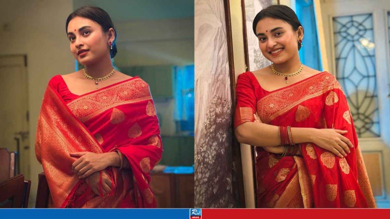 শাড়িতে নতুন রূপে ভক্তদের মুগ্ধ করলেন তটিনী